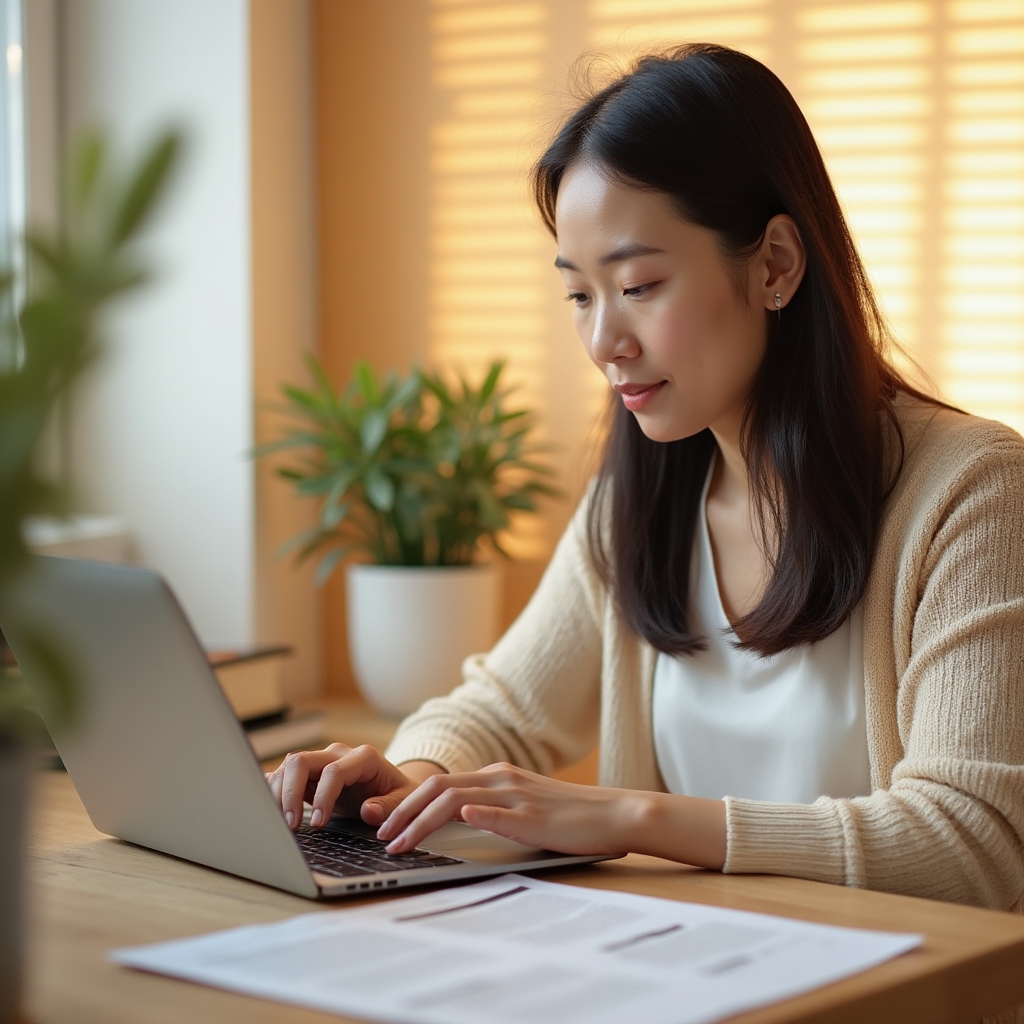 A person typing at a laptop beside a printed newsletter layout, representing the email newsletter section lesson track